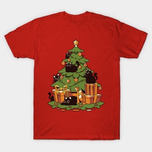 Black Cat Christmas Kittens by Tobe Fonseca T-Shirt